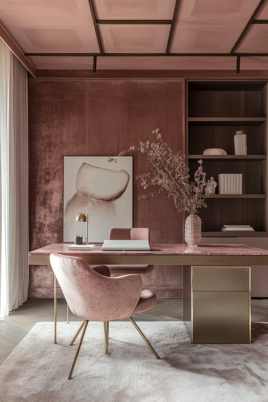 8. Mauve Luxe Office (Pink Office Ideas) - Pink Office Ideas