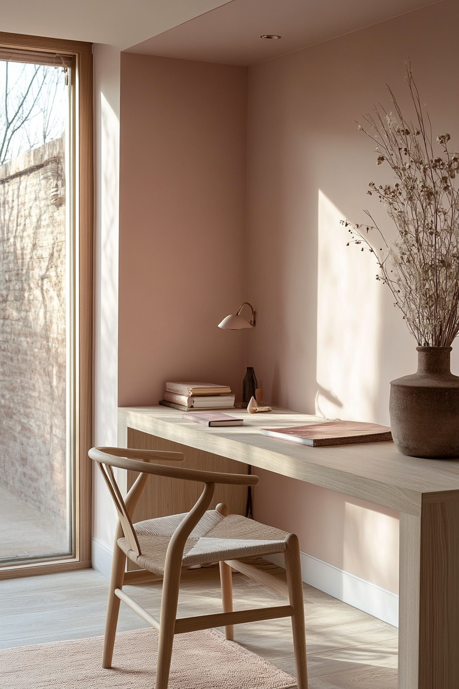 9. Dusty Rose Productivity Nook (Pink Office Ideas) - Pink Office Ideas