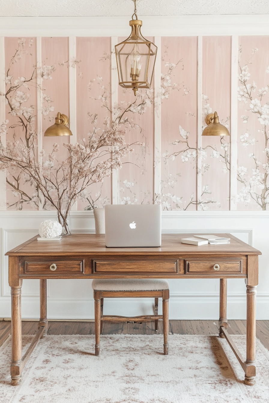 10. Vintage Blush Haven (Pink Office Ideas) - Pink Office Ideas