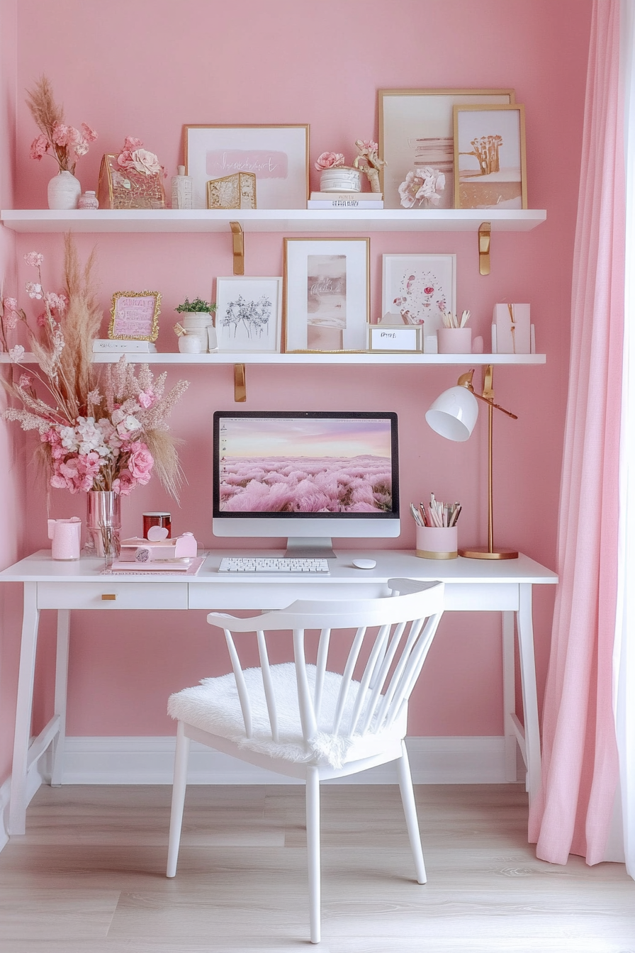 14. Strawberry Sorbet Work Corner (Pink Office Ideas) - Pink Office Ideas