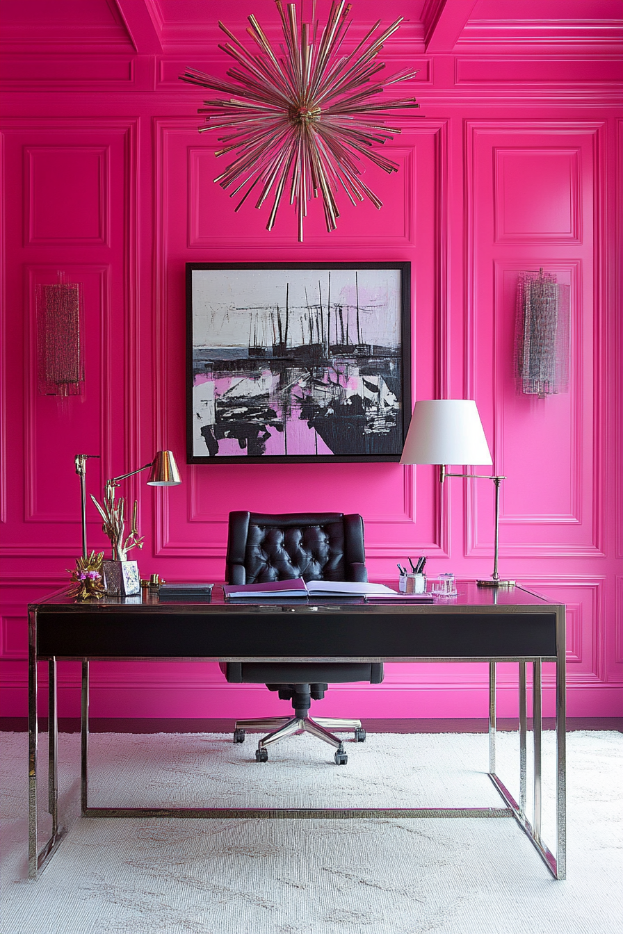 17. Wild Rose Statement Office (Pink Office Ideas) - Pink Office Ideas