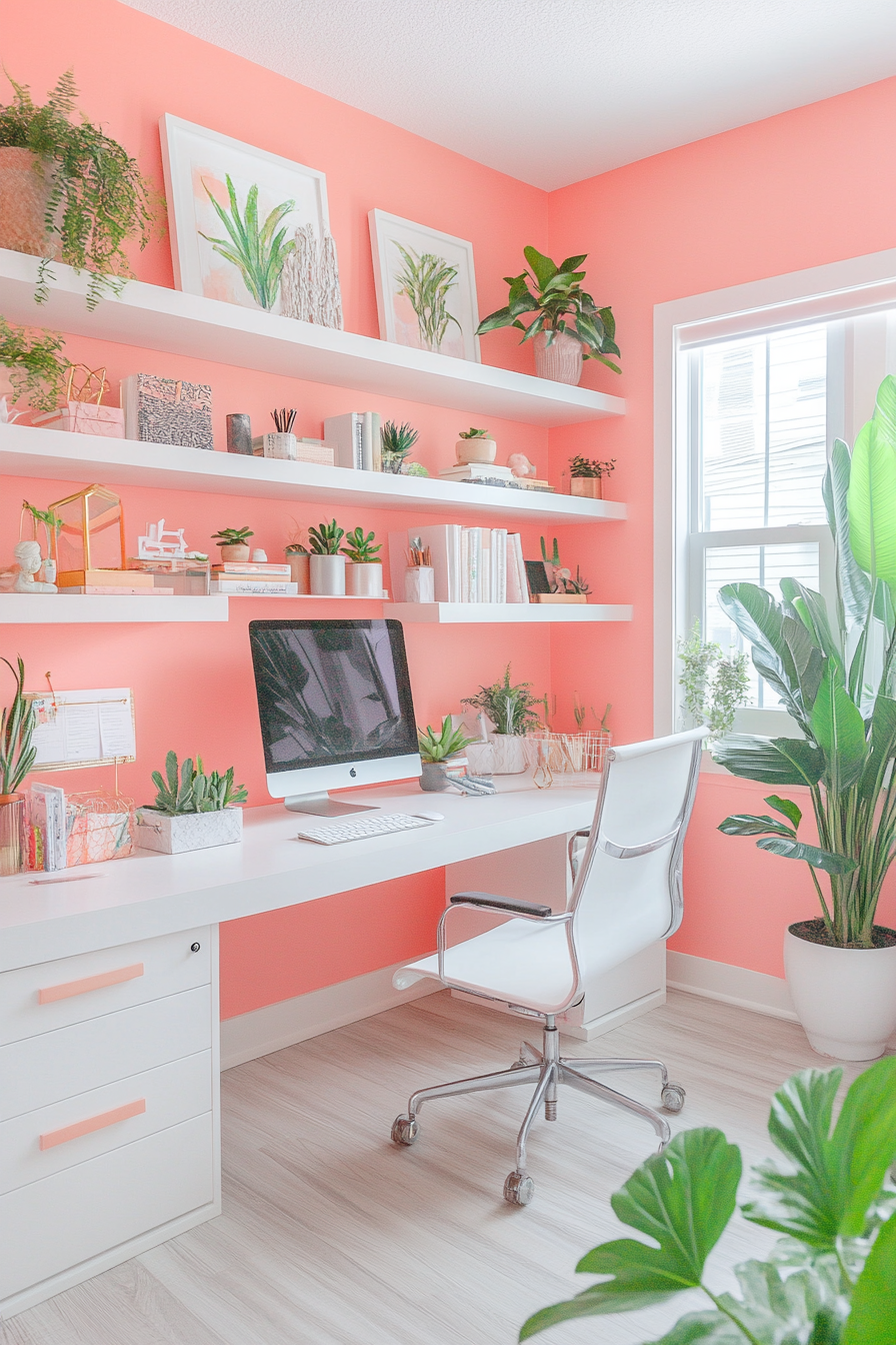 22. Poppy Pink Home Studio (Pink Office Ideas) - Pink Office Ideas