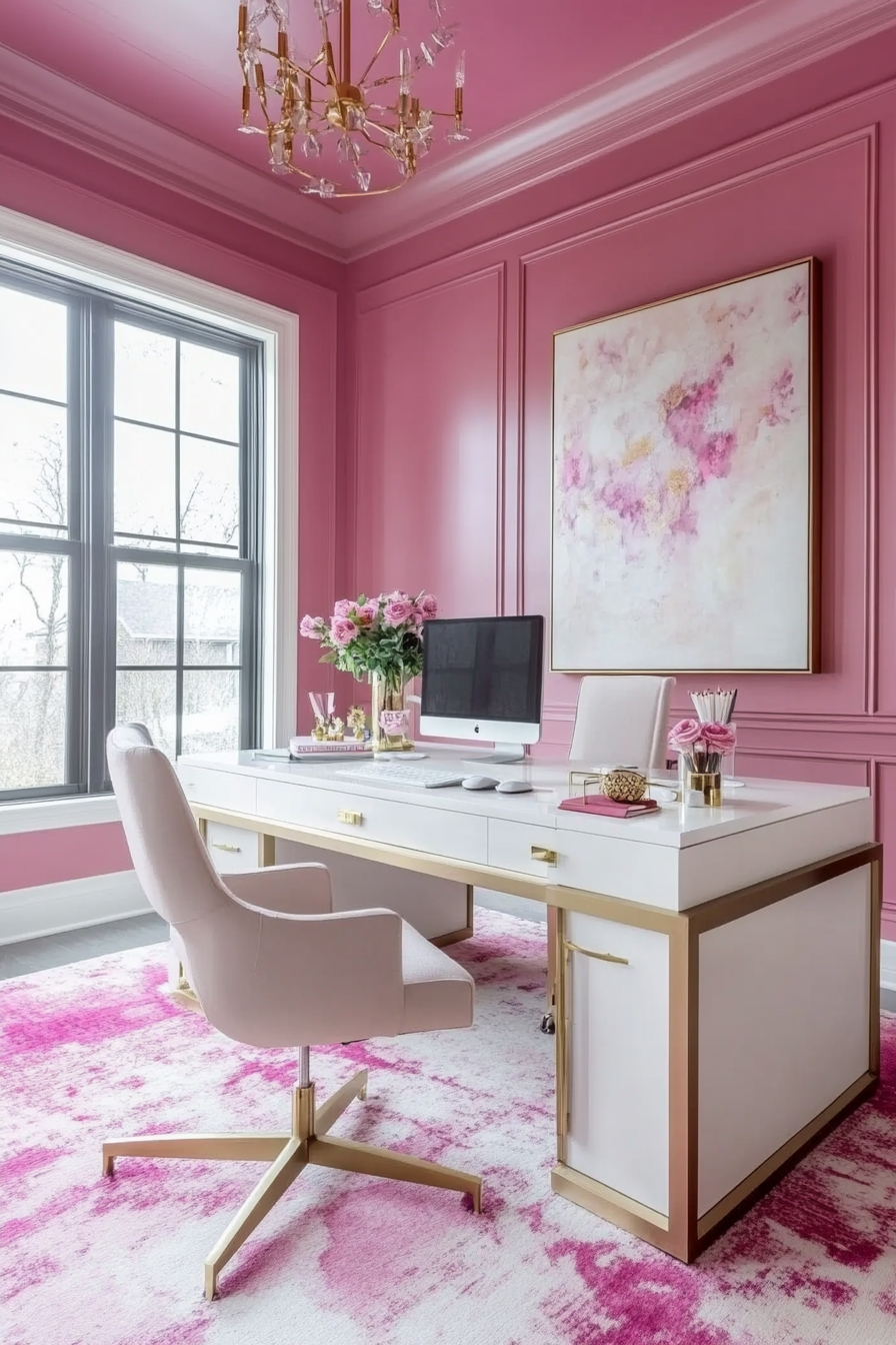 25. Cranberry Blush Modern Office (Pink Office Ideas) - Pink Office Ideas