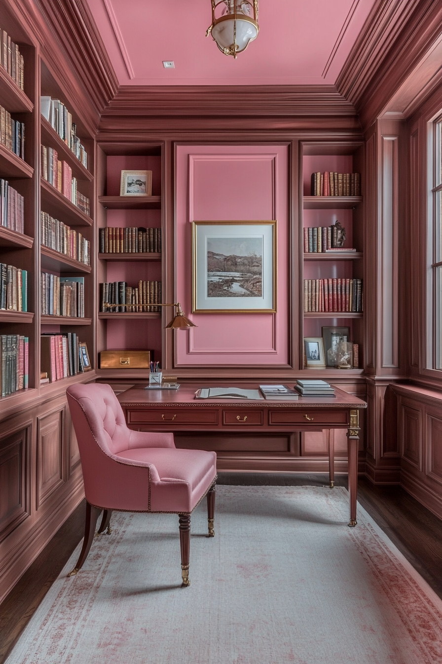 26. Pearl Pink Home Library (Pink Office Ideas) - Pink Office Ideas