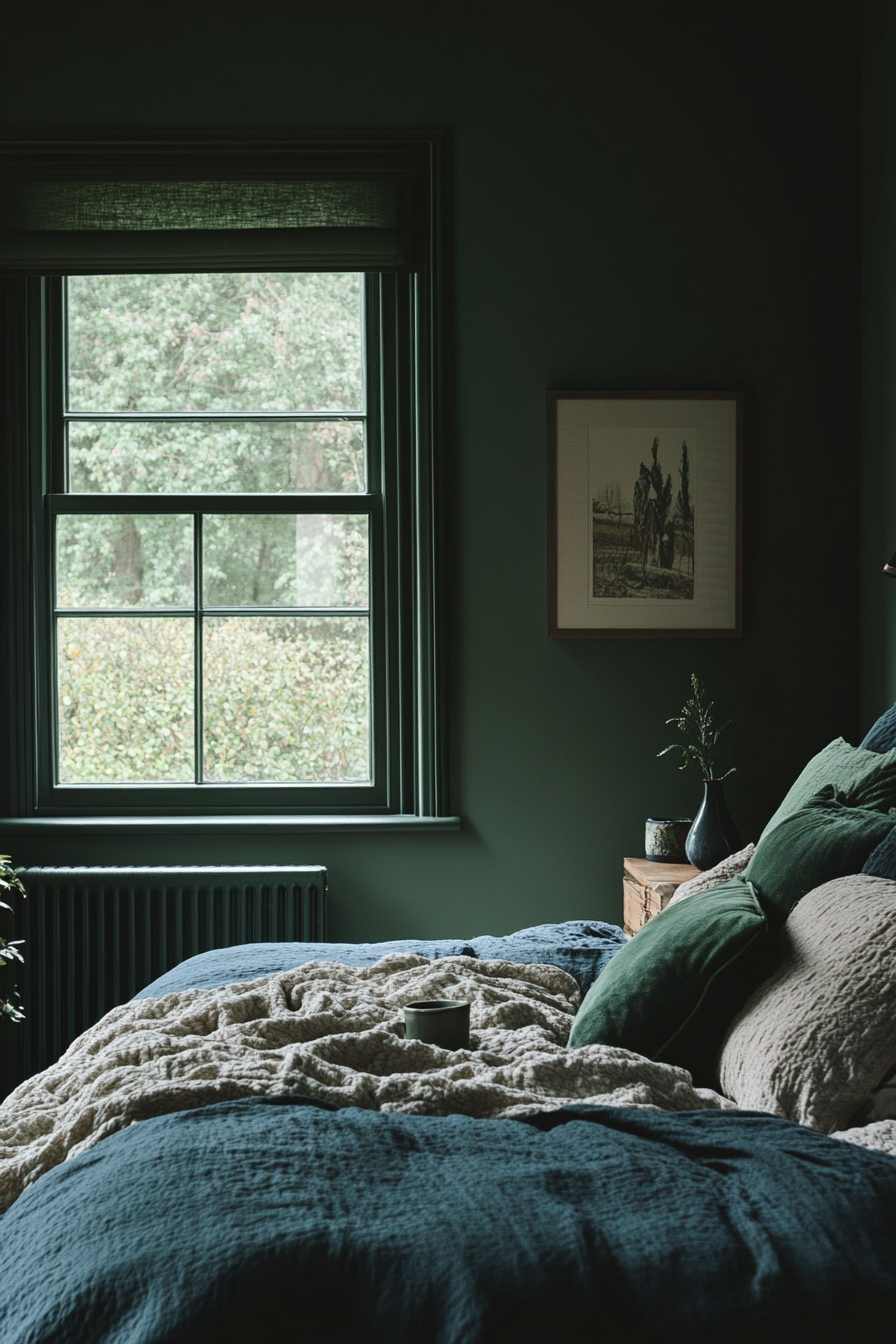 13. Dark Green & Navy Contrast (Dark Green Bedroom Ideas) - Dark Green Bedroom Ideas