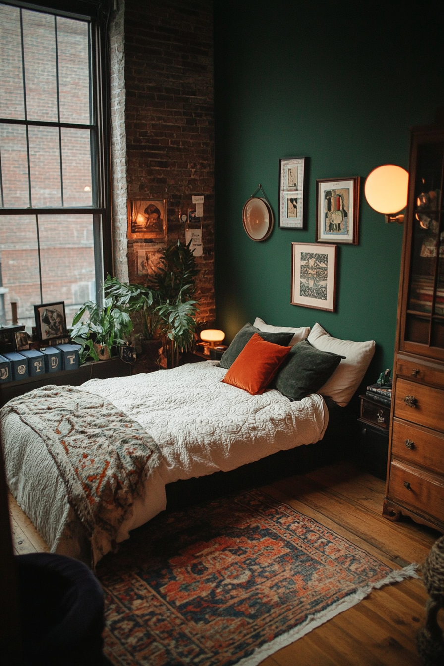 14. Moody Green Loft (Dark Green Bedroom Ideas) - Dark Green Bedroom Ideas