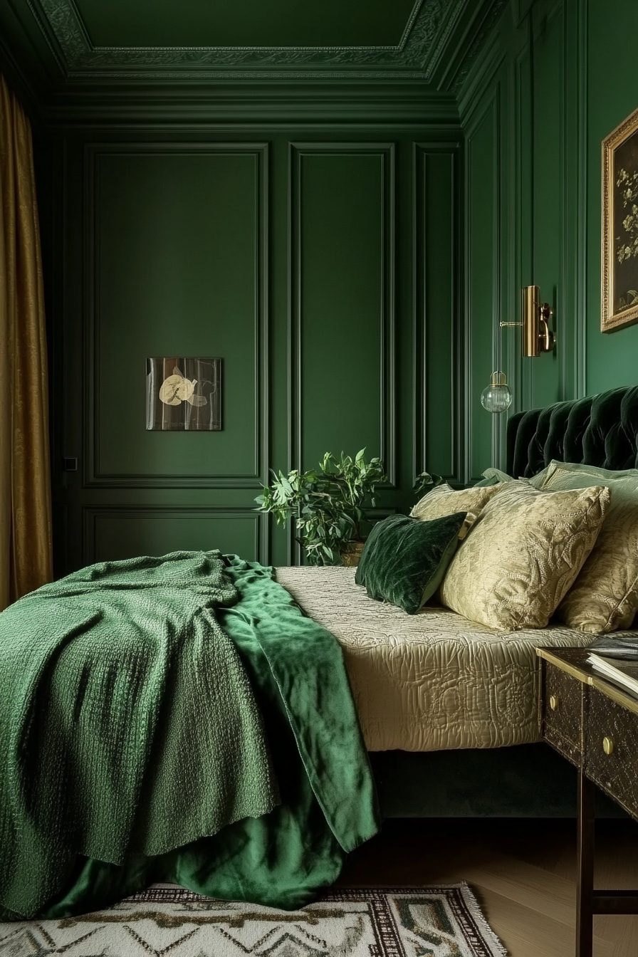 27. Art Deco Green Glamour (Dark Green Bedroom Ideas) - Dark Green Bedroom Ideas