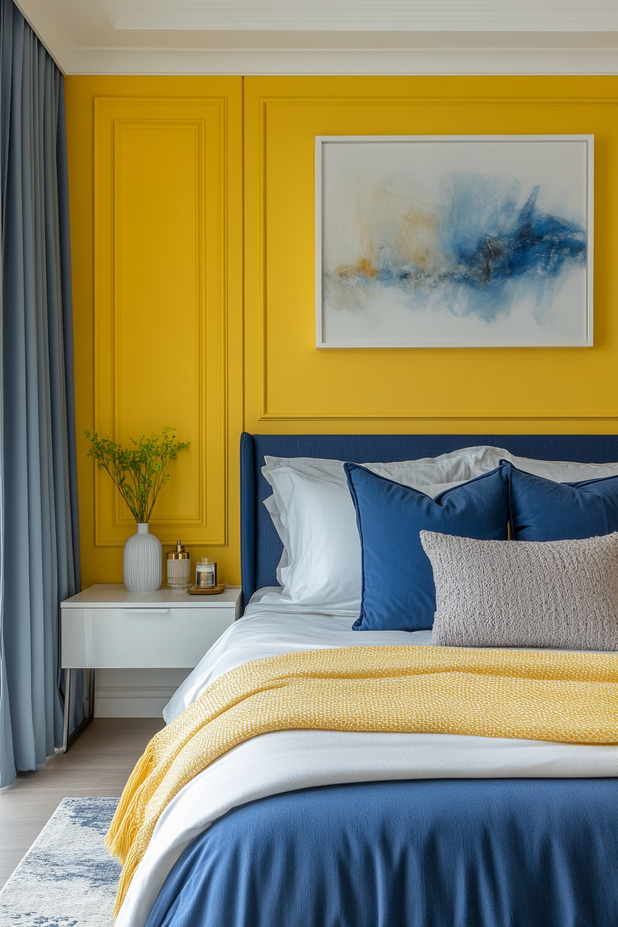 1. Modern Minimalist Retreat (Yellow And Blue Bedroom Ideas) - Yellow And Blue Bedroom Ideas