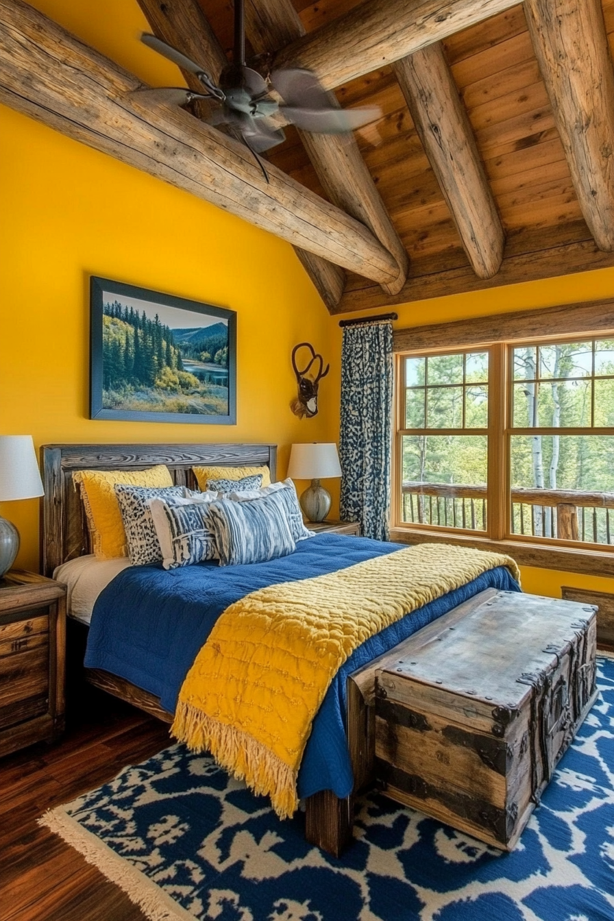 17. Rustic Lodge (Yellow And Blue Bedroom Ideas) - Yellow And Blue Bedroom Ideas