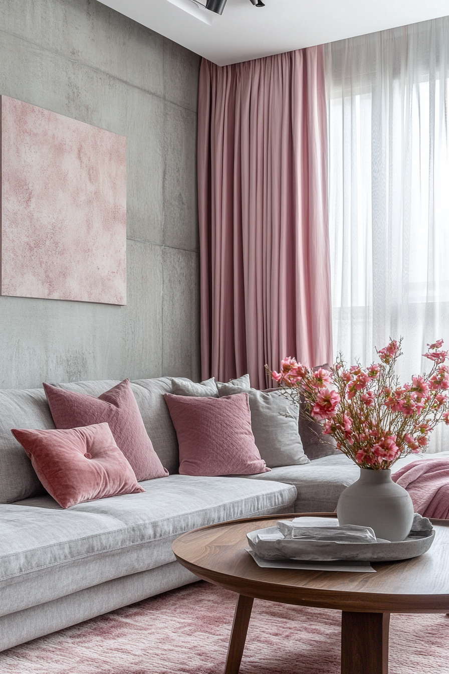 4. Industrial Romance (Grey And Pink Living Room Ideas) - Grey And Pink Living Room Ideas