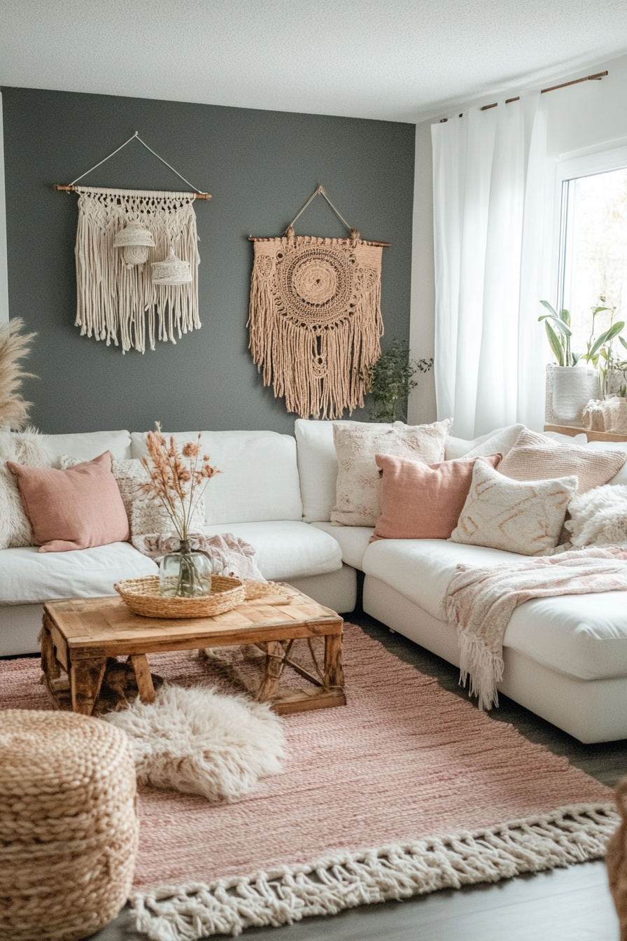 7. Bohemian Blush (Grey And Pink Living Room Ideas) - Grey And Pink Living Room Ideas