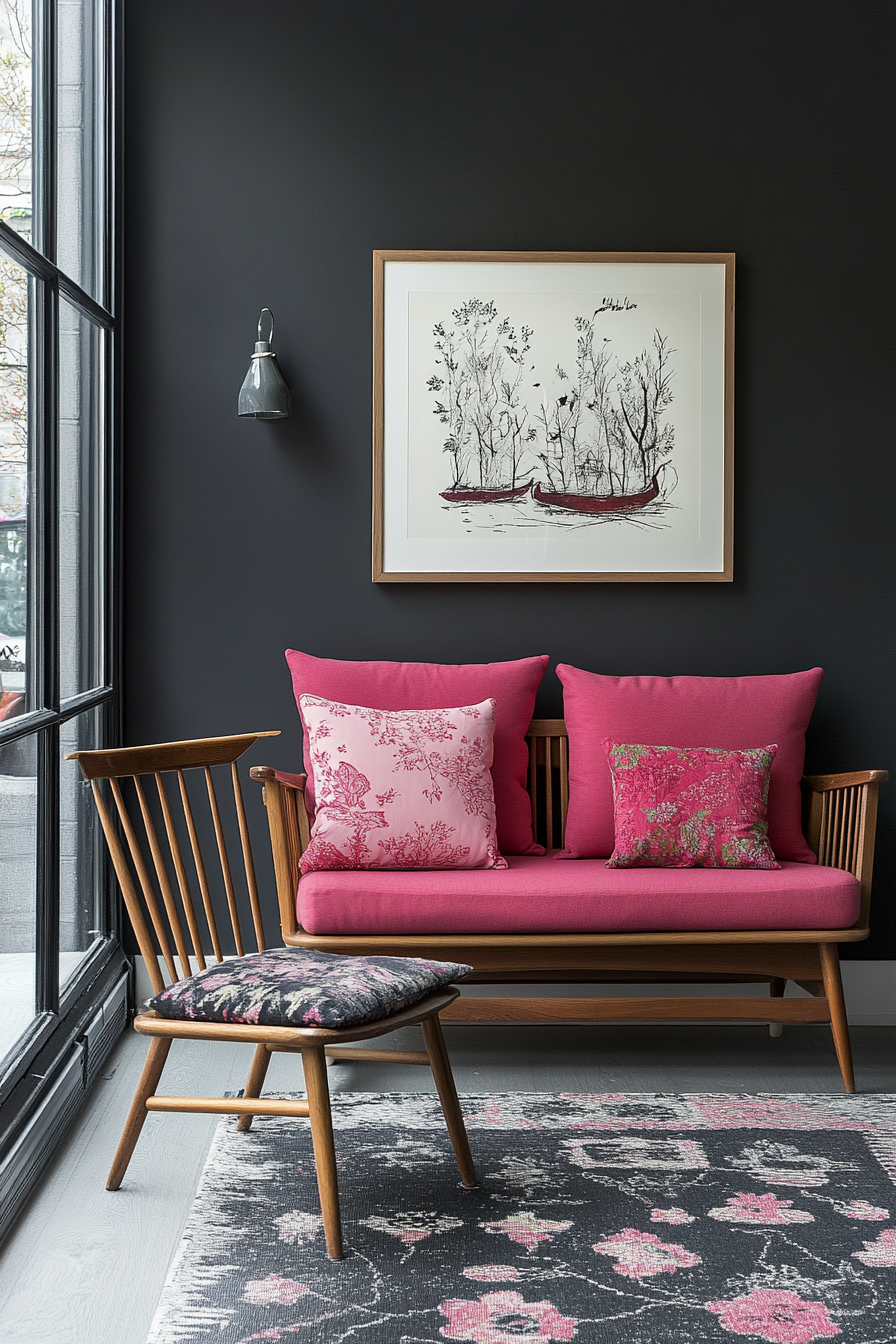 8. Mid-Century Harmony (Grey And Pink Living Room Ideas) - Grey And Pink Living Room Ideas