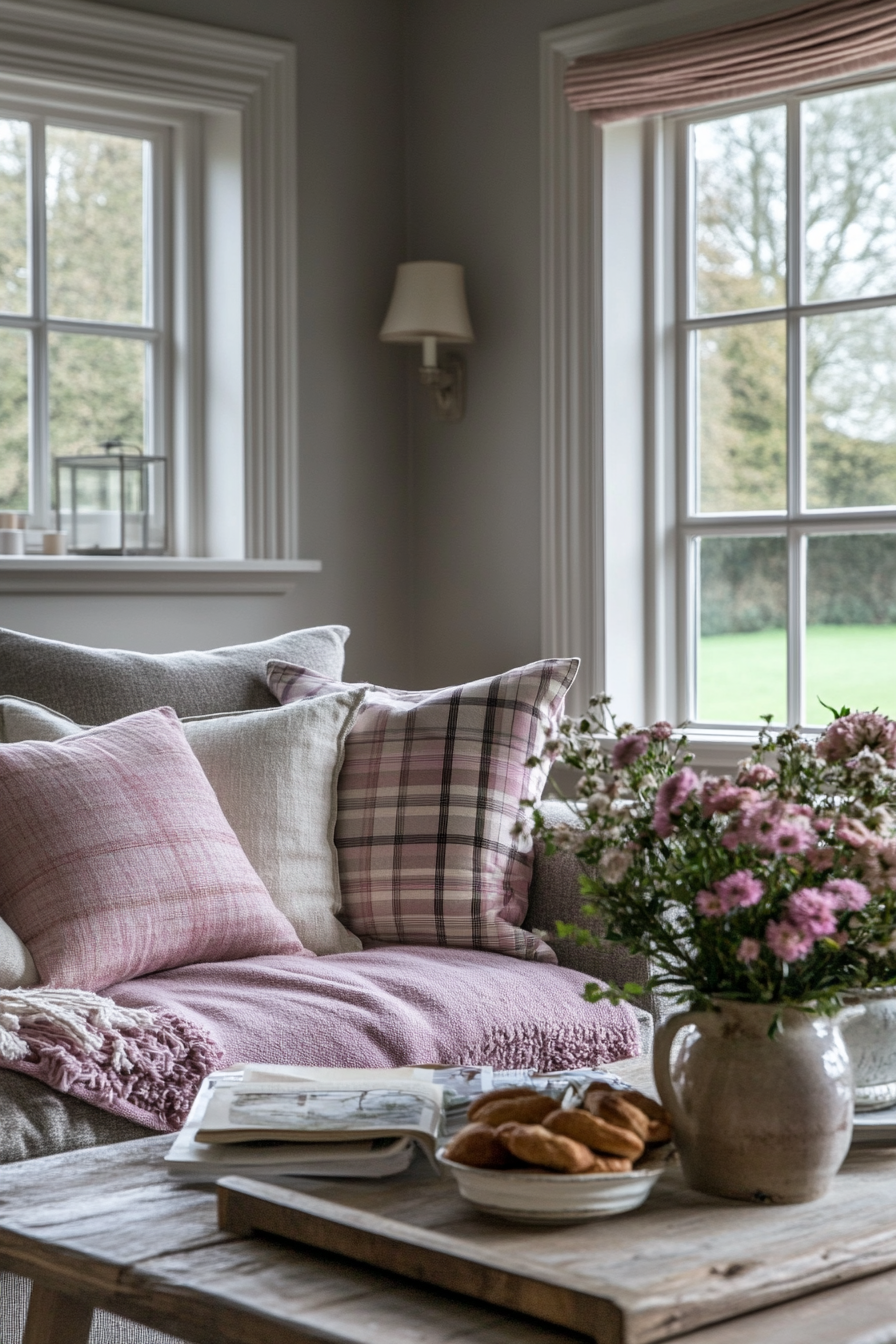 11. Cosy Cottage Retreat (Grey And Pink Living Room Ideas) - Grey And Pink Living Room Ideas