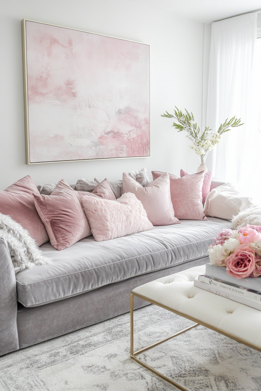 21. Layered Textures (Grey And Pink Living Room Ideas) - Grey And Pink Living Room Ideas