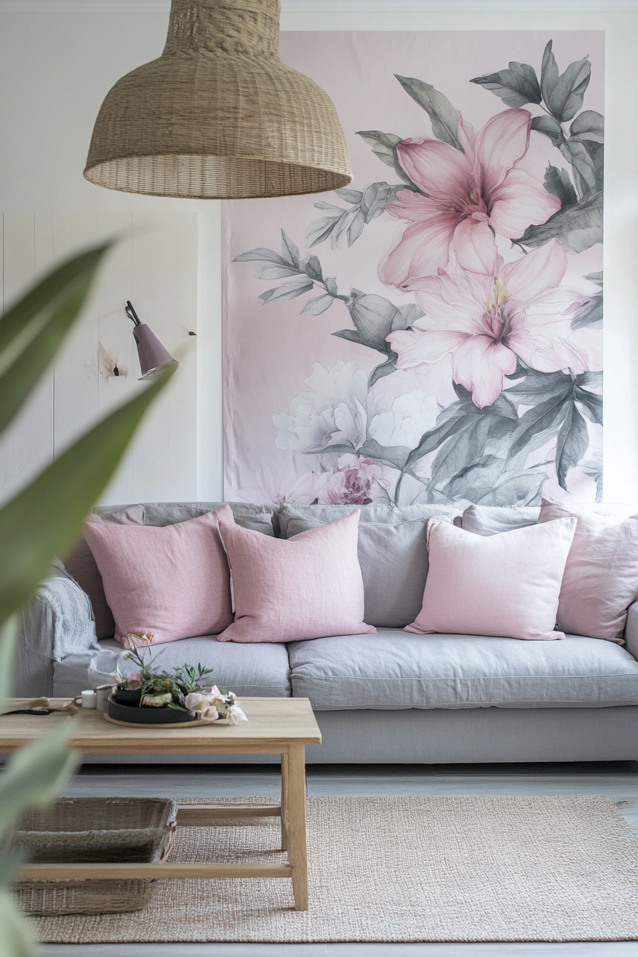 23. Floral Romance (Grey And Pink Living Room Ideas) - Grey And Pink Living Room Ideas