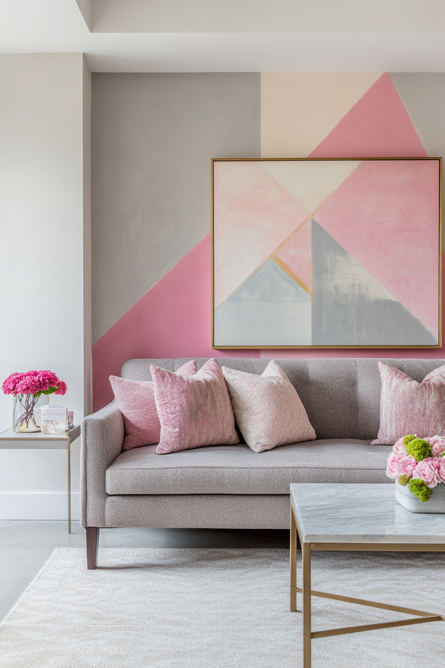 26. Geometric Chic (Grey And Pink Living Room Ideas) - Grey And Pink Living Room Ideas