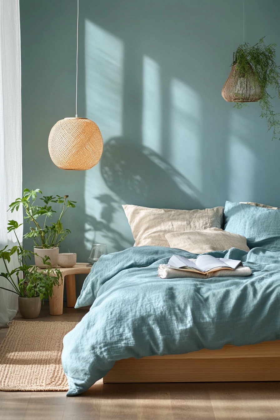 25. Serene Japandi Fusion (Turquoise Bedroom Ideas) - Turquoise Bedroom Ideas