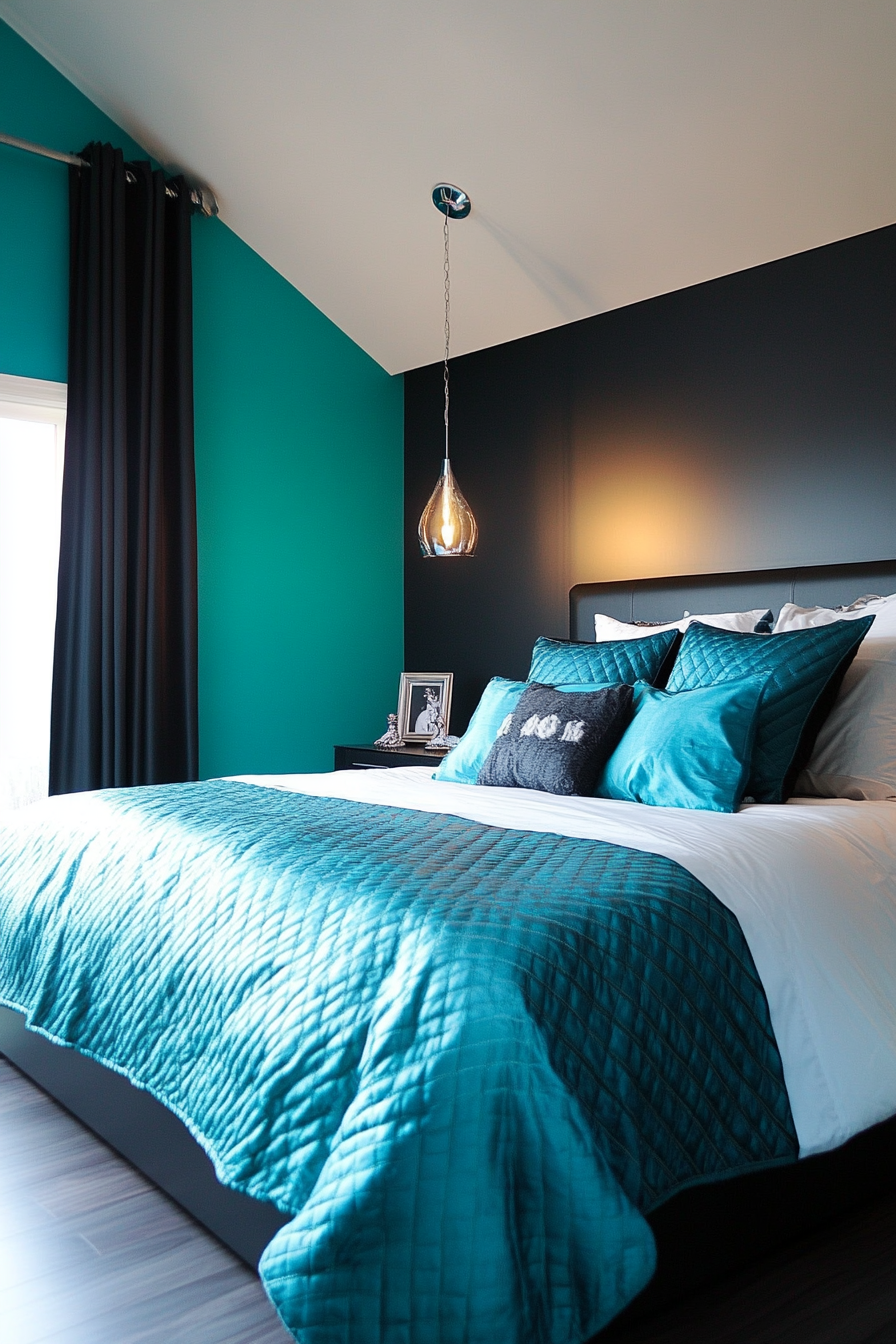 26. High-Contrast Contemporary (Turquoise Bedroom Ideas) - Turquoise Bedroom Ideas