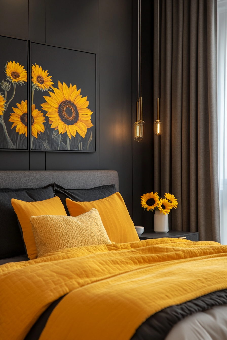 2. Modern Sunflower Elegance (Sunflower Bedroom Ideas) - Sunflower Bedroom Ideas