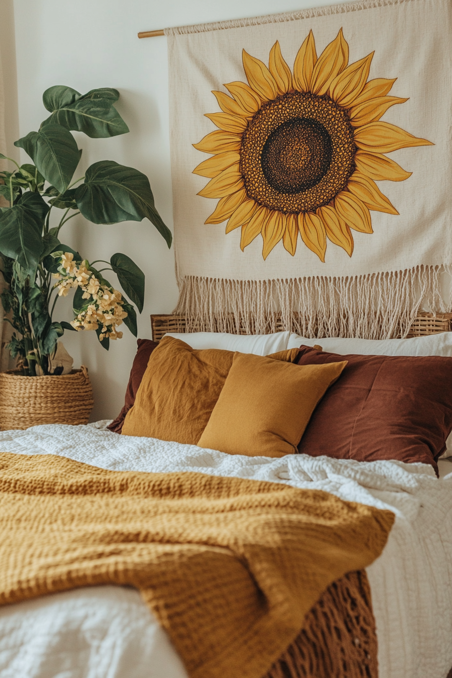 3. Bohemian Sunflower Haven (Sunflower Bedroom Ideas) - Sunflower Bedroom Ideas