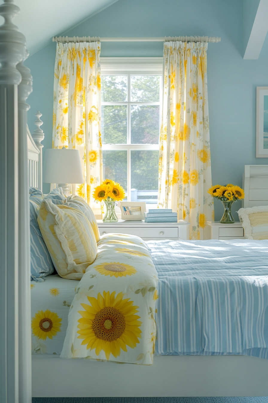 4. Sunshine and Sky Bedroom (Sunflower Bedroom Ideas) - Sunflower Bedroom Ideas