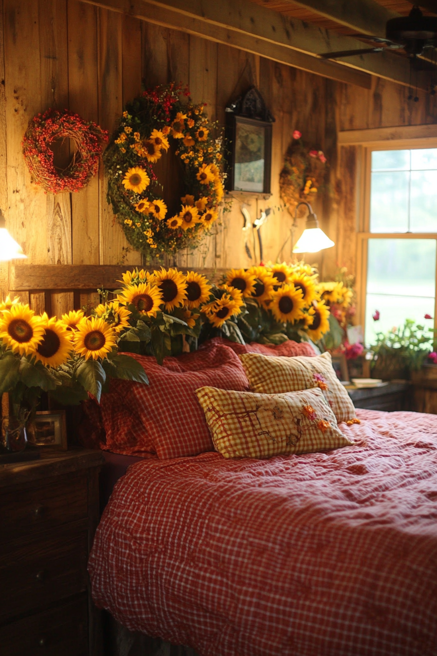 8. Rustic Barnhouse Sunflower Theme (Sunflower Bedroom Ideas) - Sunflower Bedroom Ideas