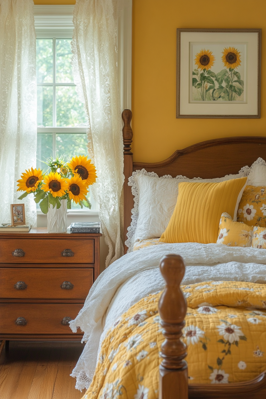 14. Classic Country Sunflower Bedroom (Sunflower Bedroom Ideas) - Sunflower Bedroom Ideas