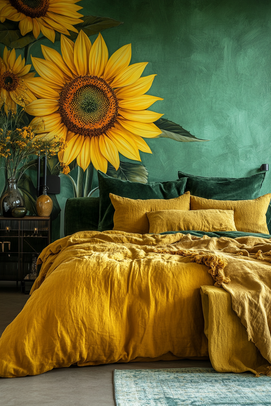 18. Bold Sunflower Statement (Sunflower Bedroom Ideas) - Sunflower Bedroom Ideas
