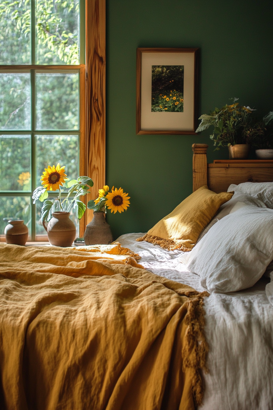20. Earthy Sunflower Retreat (Sunflower Bedroom Ideas) - Sunflower Bedroom Ideas