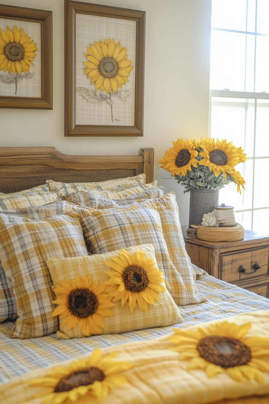 21. Sunflower and Denim Delight (Sunflower Bedroom Ideas) - Sunflower Bedroom Ideas