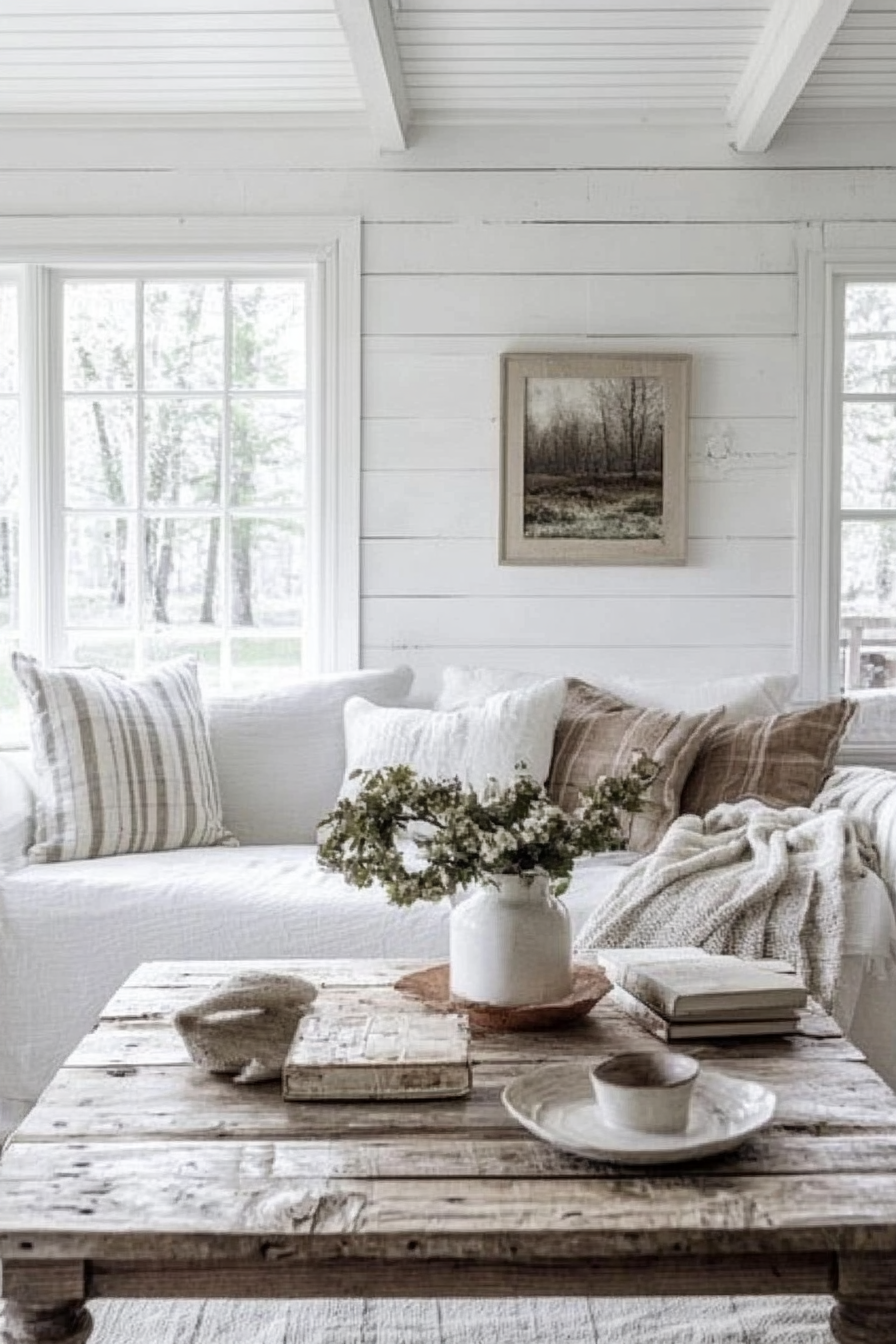 6. Rustic Farmhouse White (White Living Room Ideas) - White Living Room Ideas
