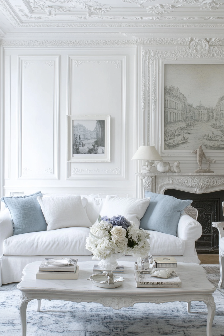 17. European-Inspired White (White Living Room Ideas) - White Living Room Ideas