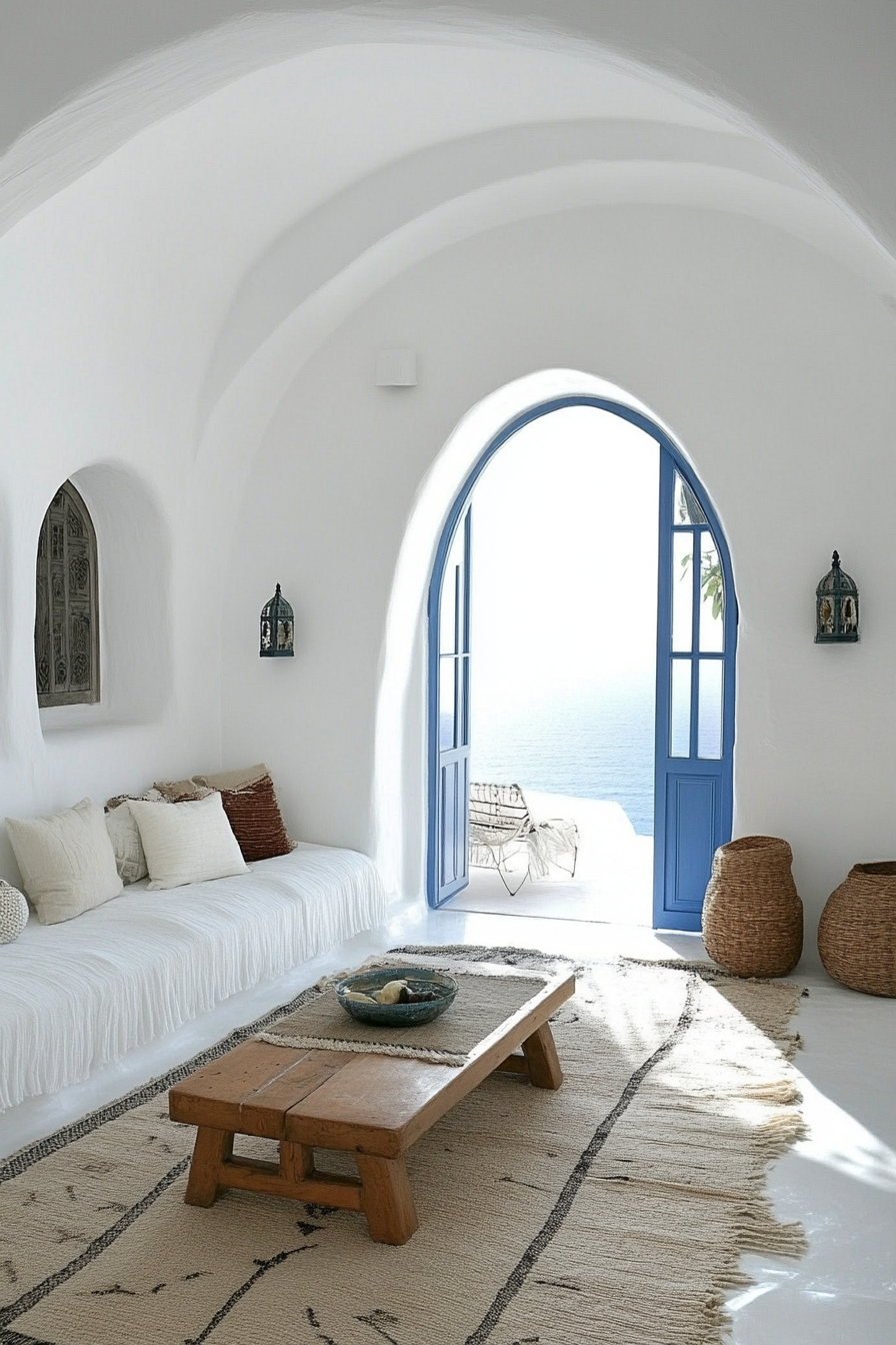 23. Mediterranean White Retreat (White Living Room Ideas) - White Living Room Ideas