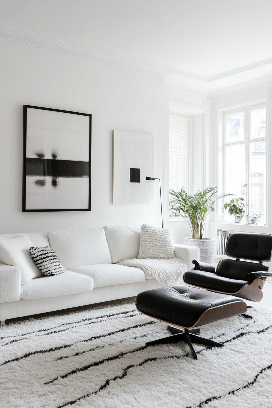 25. Sleek High-Contrast White (White Living Room Ideas) - White Living Room Ideas
