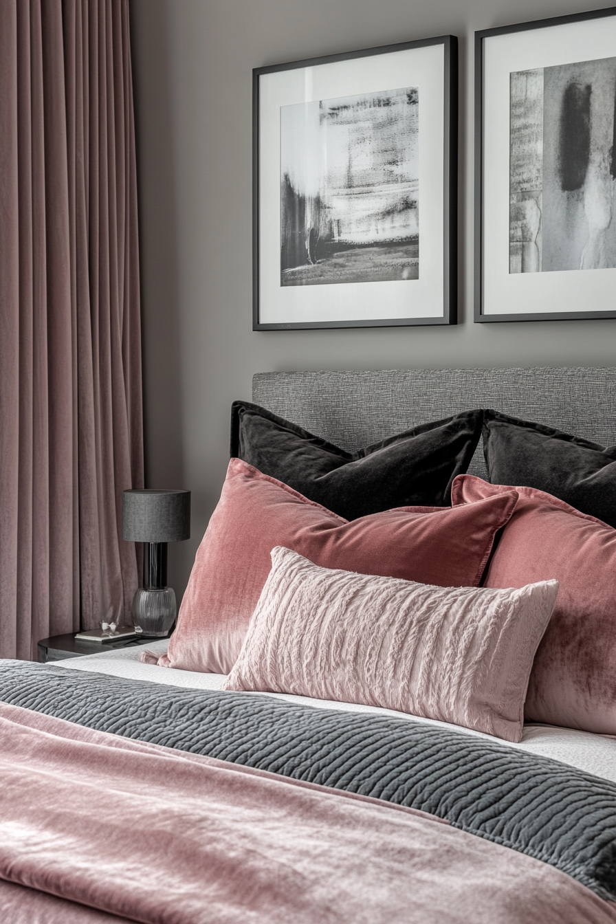 3. Dusty Rose and Slate Modernism (Pink And Grey Bedroom Ideas) - Pink And Grey Bedroom Ideas