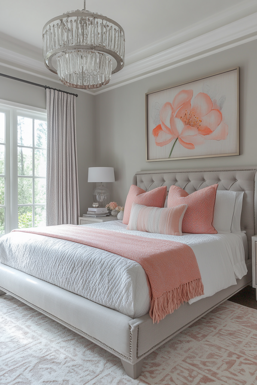 5. Peach Blush and Warm Grey Comfort (Pink And Grey Bedroom Ideas) - Pink And Grey Bedroom Ideas