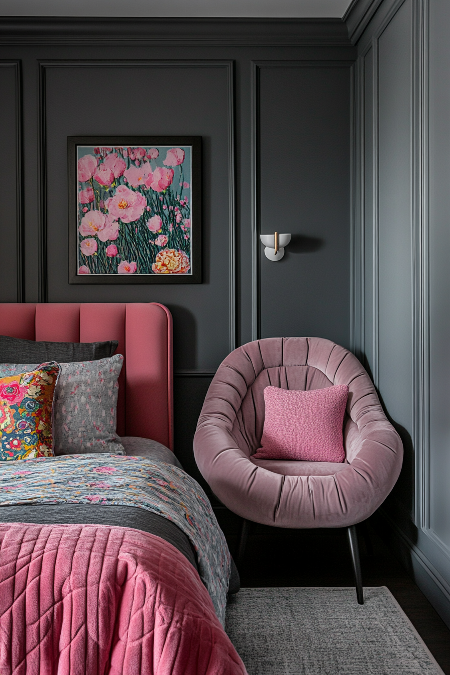 13. Bubblegum and Cool Slate Playful Design (Pink And Grey Bedroom Ideas) - Pink And Grey Bedroom Ideas
