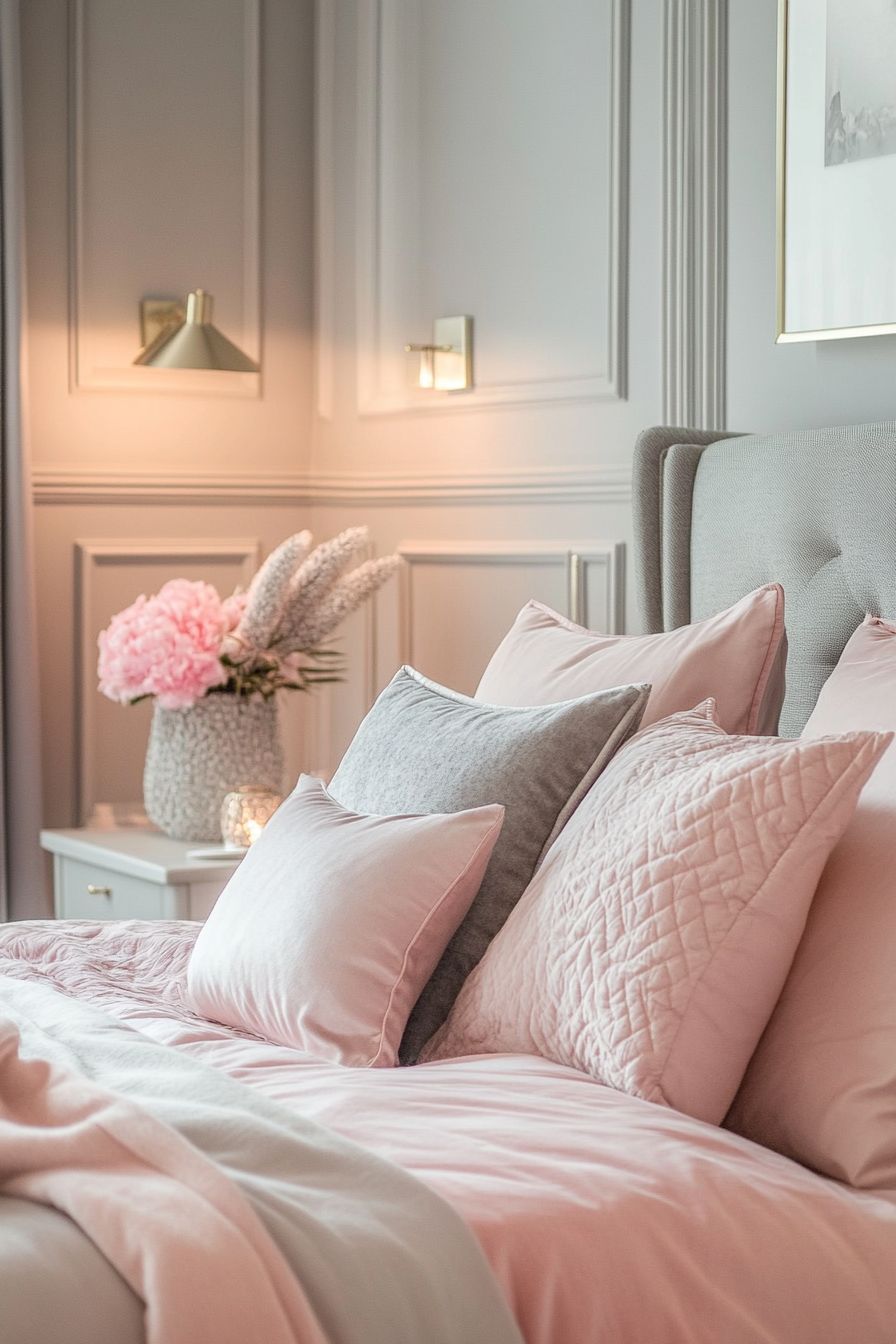 15. Dusty Blush and Silver Soft Glow (Pink And Grey Bedroom Ideas) - Pink And Grey Bedroom Ideas