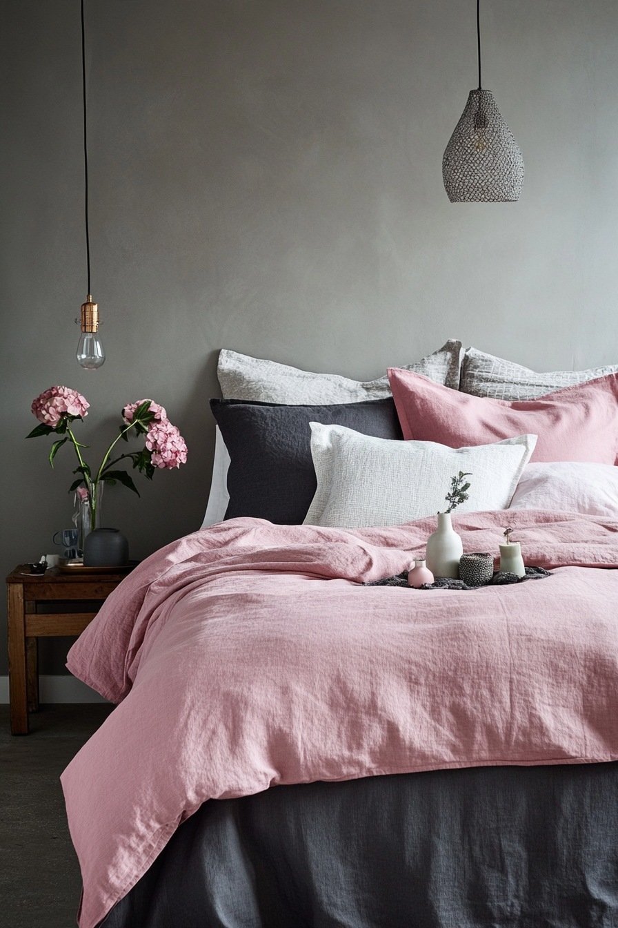 18. Raspberry and Iron Monochrome Boldness (Pink And Grey Bedroom Ideas) - Pink And Grey Bedroom Ideas