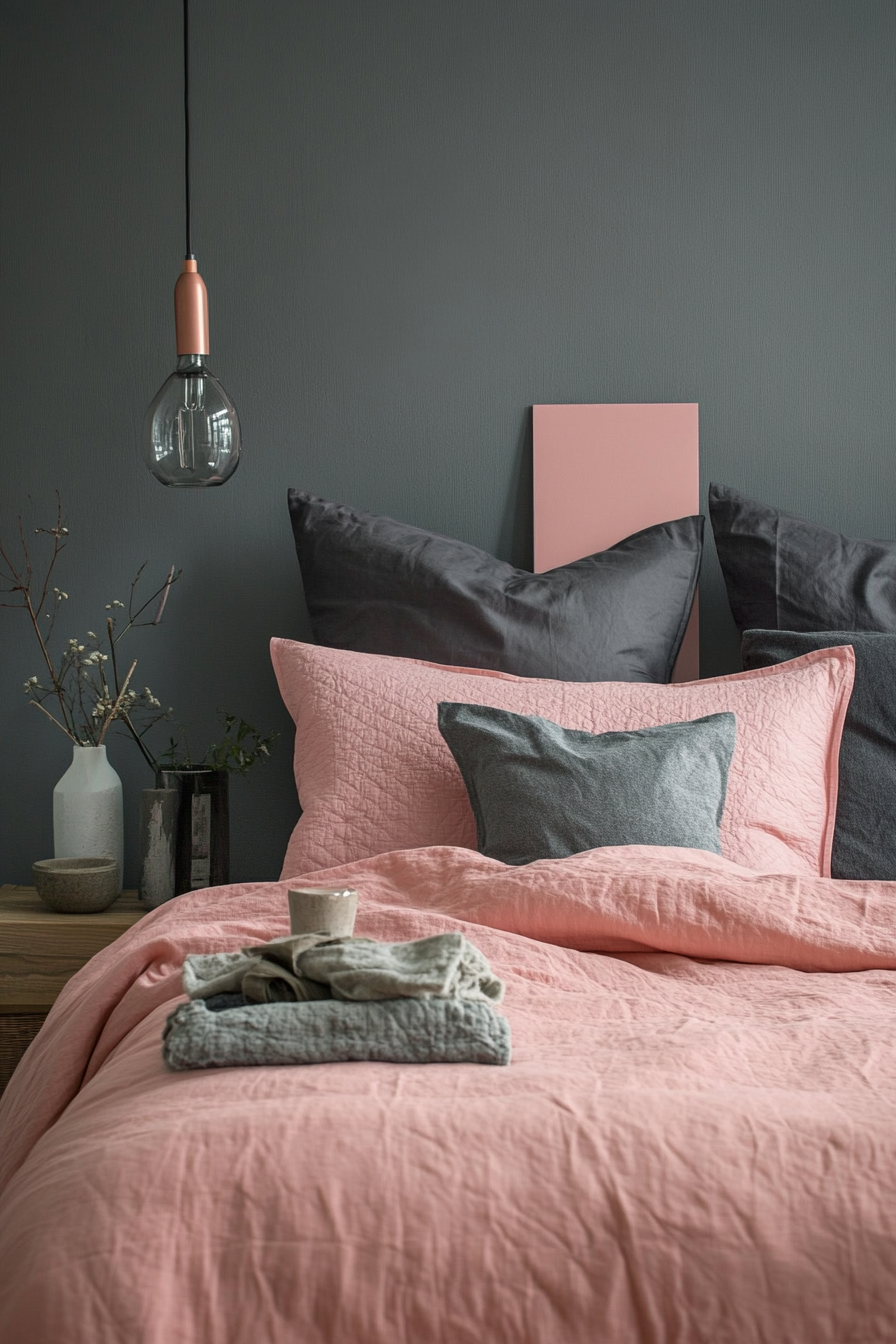 23. Cantaloupe and Charcoal Urban Retreat (Pink And Grey Bedroom Ideas) - Pink And Grey Bedroom Ideas