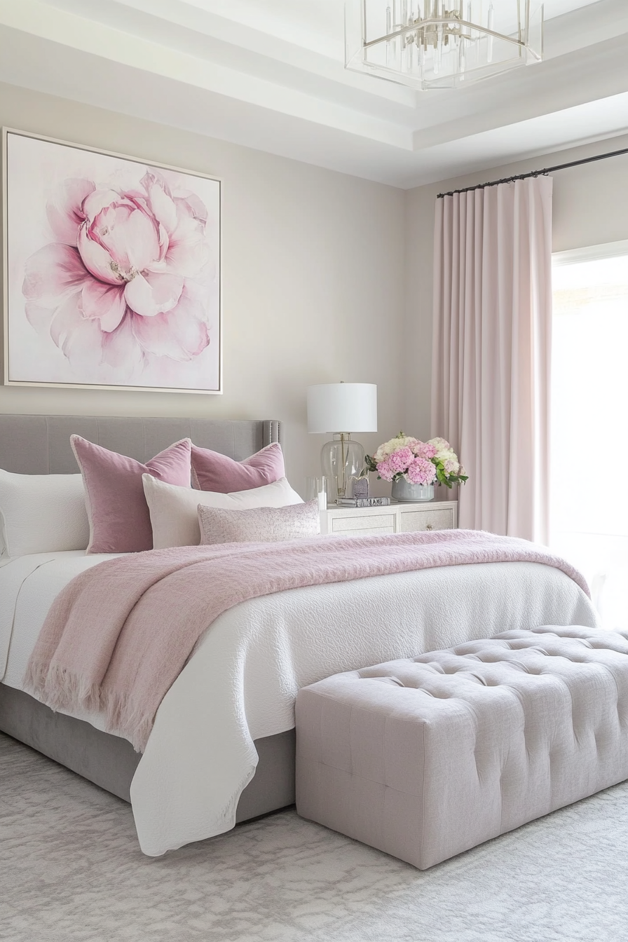26. Rose Beige and Deep Graphite Transitional Elegance (Pink And Grey Bedroom Ideas) - Pink And Grey Bedroom Ideas