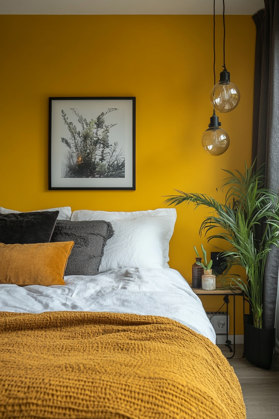 6. Modern Mustard Chic (Yellow Bedroom Ideas) - Yellow Bedroom Ideas