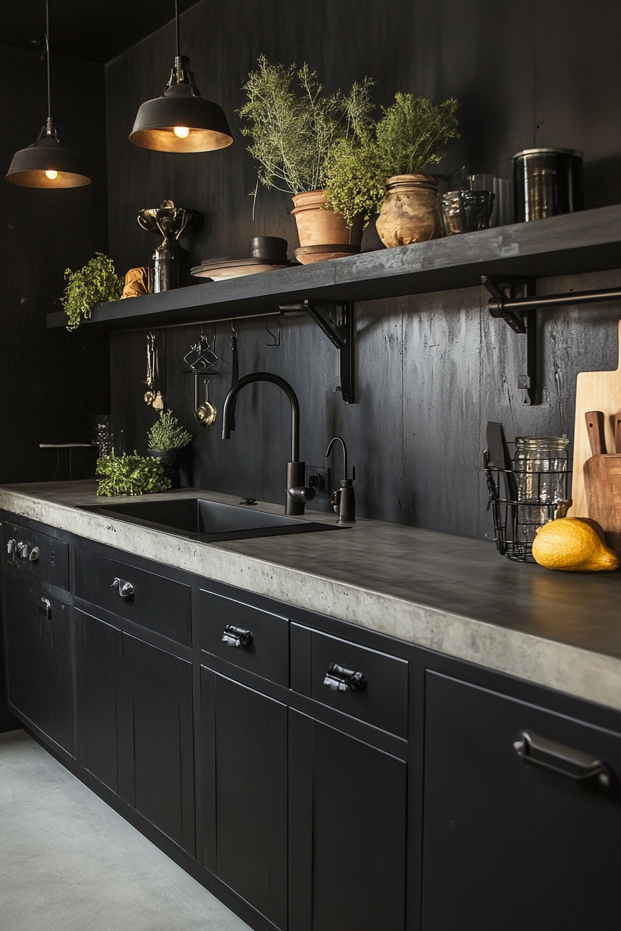 6.  Industrial Chic (Black Kitchen Cabinets Ideas) - Black Kitchen Cabinets Ideas