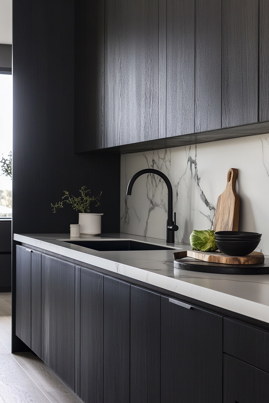 10.  Modern Black Slab (Black Kitchen Cabinets Ideas) - Black Kitchen Cabinets Ideas