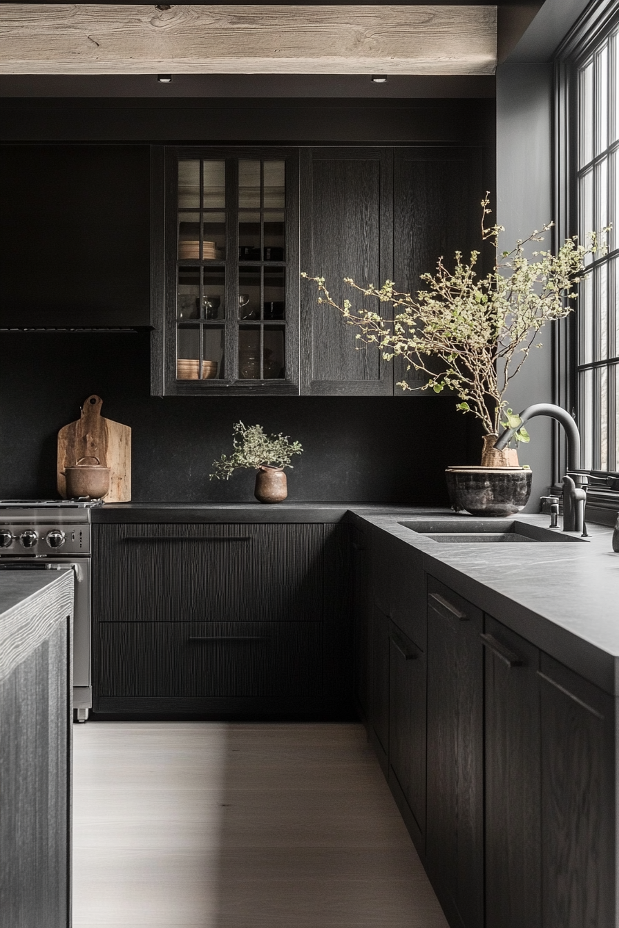 12.  Textured Black Cabinets (Black Kitchen Cabinets Ideas) - Black Kitchen Cabinets Ideas