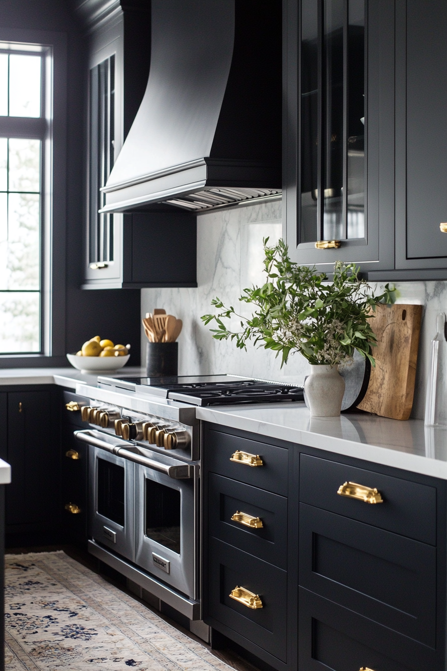 13.  Navy and Black Blend (Black Kitchen Cabinets Ideas) - Black Kitchen Cabinets Ideas