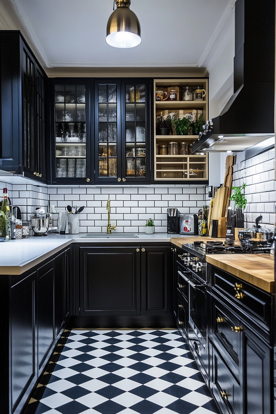 14. Retro Black and White (Black Kitchen Cabinets Ideas) - Black Kitchen Cabinets Ideas