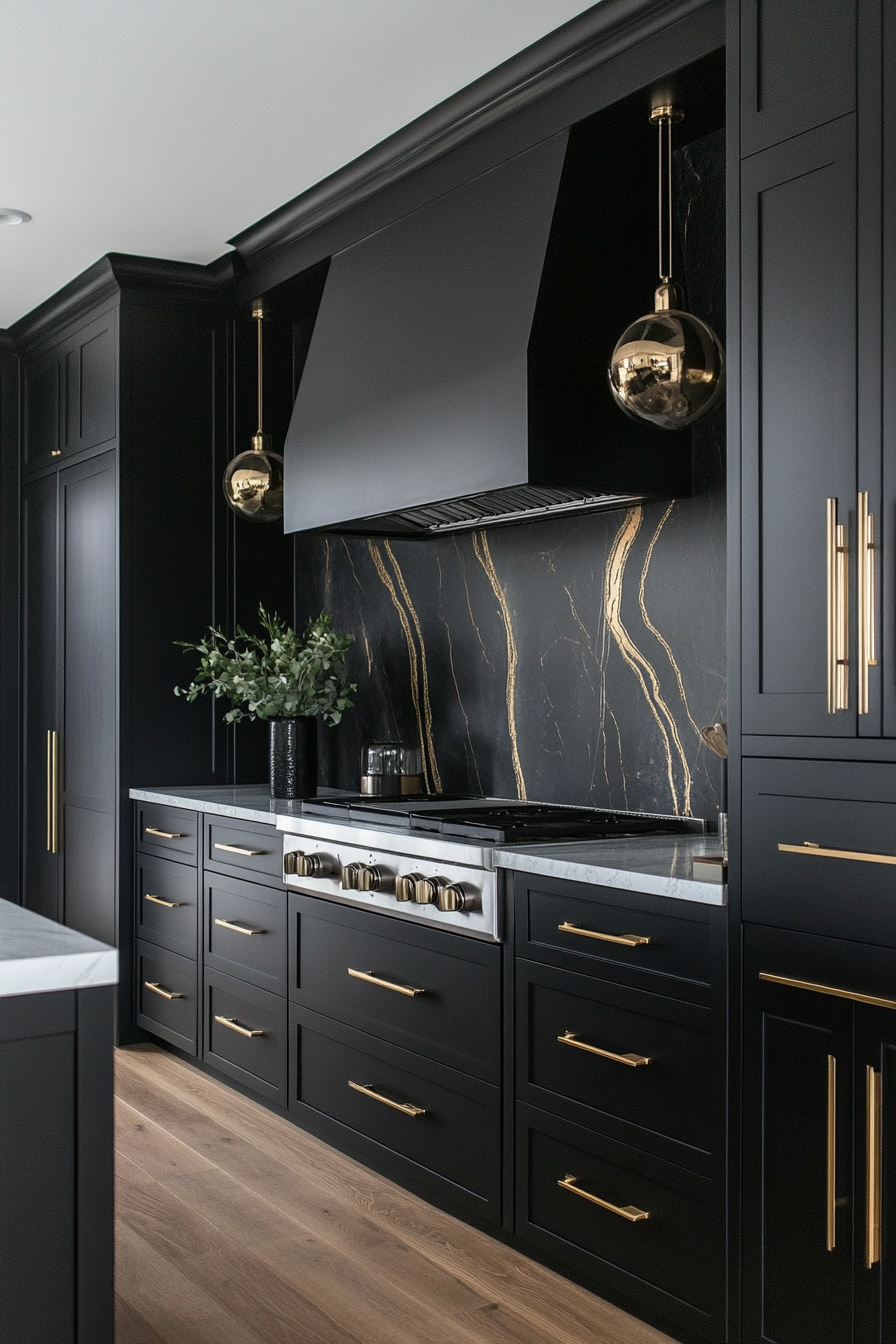 19.  Art Deco Black (Black Kitchen Cabinets Ideas) - Black Kitchen Cabinets Ideas