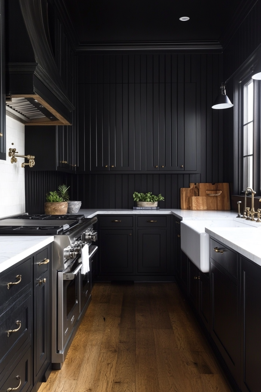 20.  Black Beadboard Cabinets (Black Kitchen Cabinets Ideas) - Black Kitchen Cabinets Ideas
