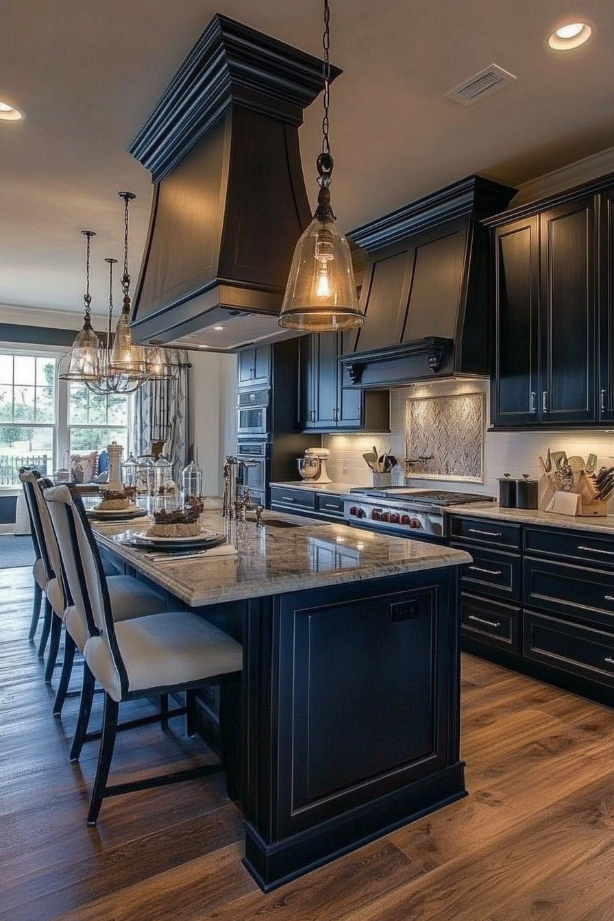 21.  Coastal Black and Blue (Black Kitchen Cabinets Ideas) - Black Kitchen Cabinets Ideas